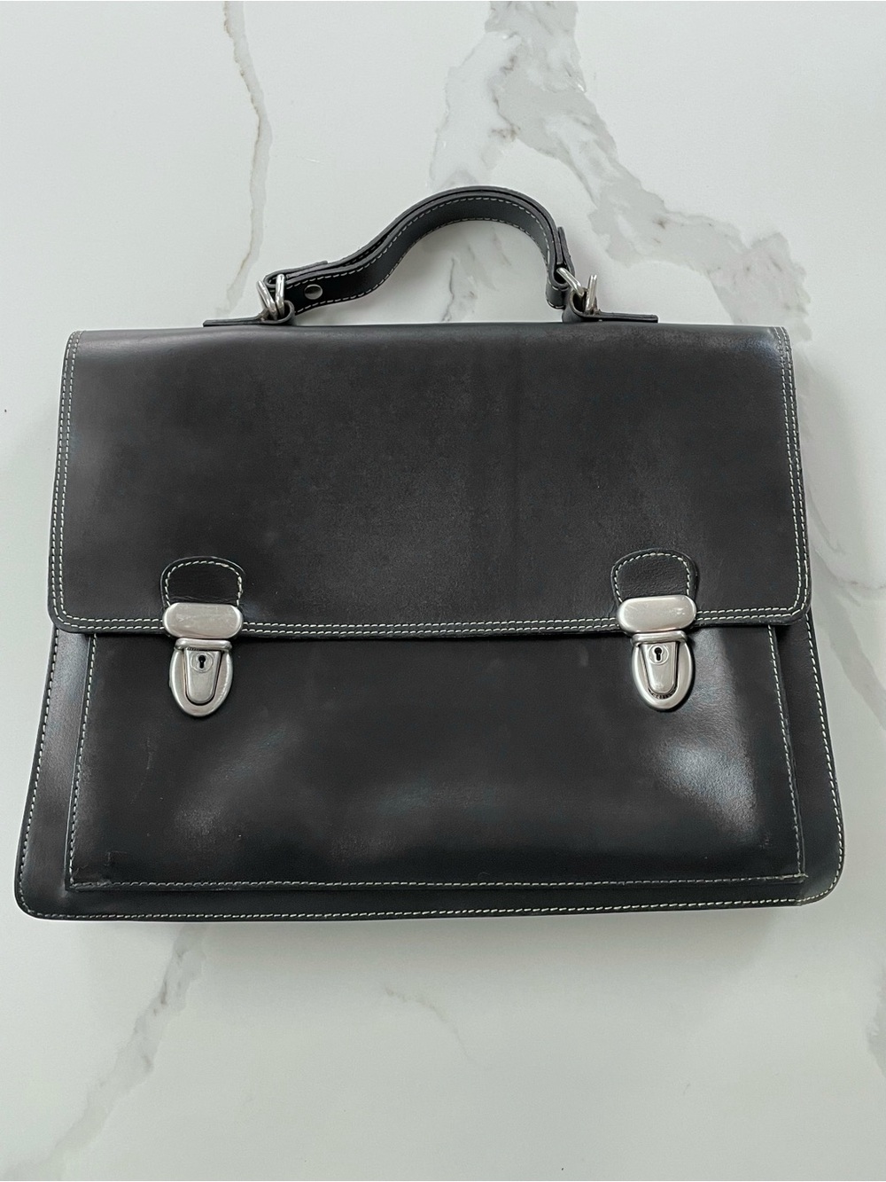 Vintage 1990s Francesco Biasia Black Leather Briefcase